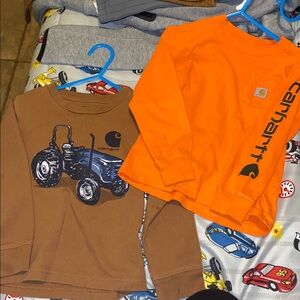 Carhartt Kids' Orange and Brown Tractor Long Sleeve Shirts